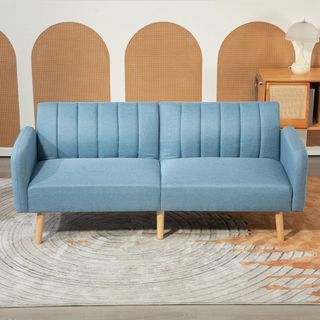 Sofá Cama de 2 Plazas, Moderno, Sofá Cama Plegable, Tapizado en Lino Sintético, Con Respaldo Regulable en 3 Niveles y Apoyabrazos Extraíbles para Sala de Estar Oficina 173 X 75 X 73 Cm, Azul