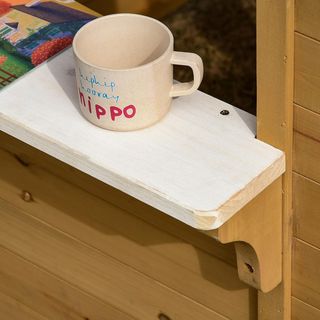 Casita para Niños de Madera, Juegos de Jardín para Niños con Ventanas, Cercado, Maceteros y Banco, 205X119X140 Cm, Madera Natural y Blanca