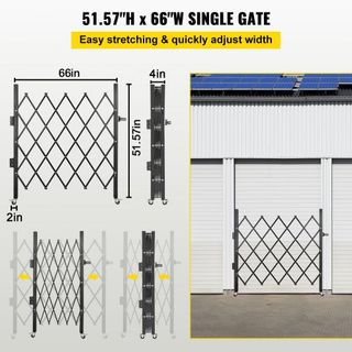 Puerta de Seguridad Plegable Individual, 170 × 124 cm (An × Al) Puerta Plegable, Puerta de Seguridad de Acero en Acordeón, Puerta de Seguridad Expandible Flexible, Puerta de Barricada Rodante de 3...