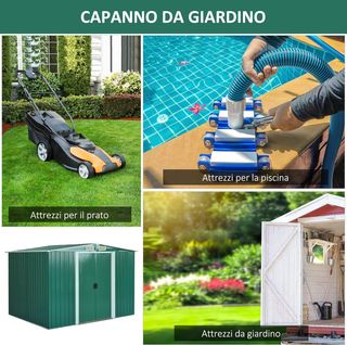 Caseta De Jardín Para Herramientas De Chapa De Acero, Cobertizo De Jardín De Acero Con Base Y Puertas Correderas, 258X206X178Cm, Verde