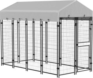 Recinto para Perros de Exterior, Kennel con Techo Anti-Uv Impermeable y Puerta de 2 Secciones, Jaula de Metal para Perros Grandes, 239X121X183Cm, Plata