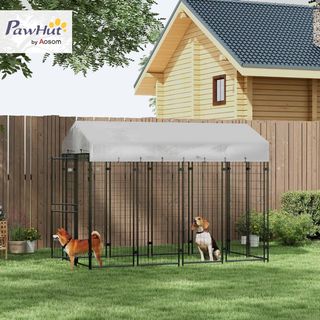 Recinto para Perros de Exterior, Kennel con Techo Anti-Uv Impermeable y Puerta de 2 Secciones, Jaula de Metal para Perros Grandes, 239X121X183Cm, Plata