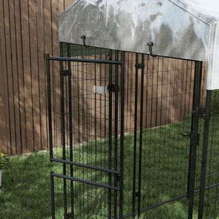 Recinto para Perros de Exterior, Kennel con Techo Anti-Uv Impermeable y Puerta de 2 Secciones, Jaula de Metal para Perros Grandes, 239X121X183Cm, Plata