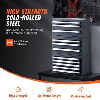 Gabinete Dispensador de Brocas, 3 Piezas con Tres Cajones para Tamaños de Letras A a Z, Organizador de Brocas de Cinco Cajones para Tamaños de Calibre de Alambre #1 a #60, Apilable para Almacenami...