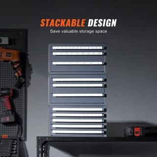 Gabinete Dispensador de Brocas, 3 Piezas con Tres Cajones para Tamaños de Letras A a Z, Organizador de Brocas de Cinco Cajones para Tamaños de Calibre de Alambre #1 a #60, Apilable para Almacenami...