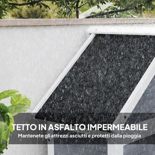 Cobertizo para Herramientas de Jardín 0.32M² en Madera de Abeto, Caseta de Herramientas de Jardín con Armario, Estantes Regulables, Base Elevada y Techo Abierto Impermeable, Gris Claro