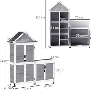Cobertizo para Herramientas de Jardín 0.32M² en Madera de Abeto, Caseta de Herramientas de Jardín con Armario, Estantes Regulables, Base Elevada y Techo Abierto Impermeable, Gris Claro