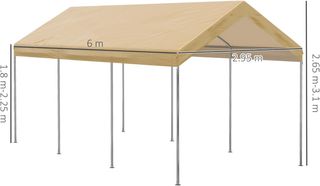 Toldo De Jardín Ajustable En Altura De Acero Y PE Para Coches Pequeños Y Medianos Con Estacas Y Cuerdas Incluidas, 600X295X265-310 Cm, Beige