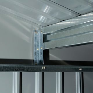 Caseta de Jardín con Base y Puertas Correderas Dobles, Cobertizo de Jardín de Acero, 277X195X192 Cm, Gris Oscuro