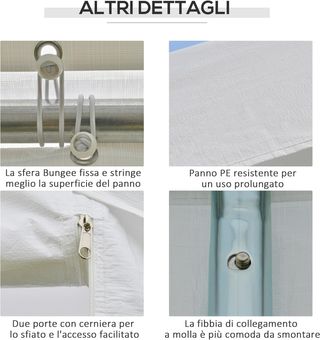 Gazebo De Jardín 6X3 M Con Ventanas Laterales, Carpa Para Fiestas De 3 Habitaciones Con Puertas De Cremallera Y Recubrimiento anti UV, Blanco