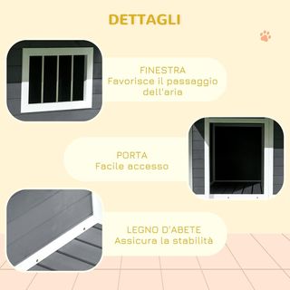 Caseta para Perros de Exterior con Techo Impermeable, Casita para Perros de Madera de Abeto con Ventana y Terraza, 124X112X105Cm, Gris