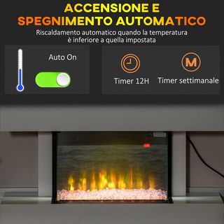 Chimenea Eléctrica de 11 Colores con Apagado Automático y Temporizador de 12H, Chimenea de Pared en MDF, Acero y Vidrio Templado, 98X27X54.5 Cm, Blanco