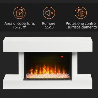 Chimenea Eléctrica de 11 Colores con Apagado Automático y Temporizador de 12H, Chimenea de Pared en MDF, Acero y Vidrio Templado, 98X27X54.5 Cm, Blanco