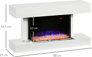 Chimenea Eléctrica de 11 Colores con Apagado Automático y Temporizador de 12H, Chimenea de Pared en MDF, Acero y Vidrio Templado, 98X27X54.5 Cm, Blanco