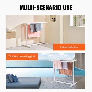 Soporte para Toallas, Soporte de Toallas de PVC para Exterior con 5 Barras, Soporte de Toallas de Piso para Piscina con Clips, Bolsa y Gancho, Organizador de Secado de Colchas para Interior y Exte...