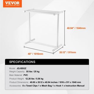 Soporte para Toallas, Soporte de Toallas de PVC para Exterior con 5 Barras, Soporte de Toallas de Piso para Piscina con Clips, Bolsa y Gancho, Organizador de Secado de Colchas para Interior y Exte...