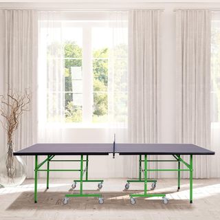 Mesa De Ping Pong Plegable Interior Con 8 Ruedas 152.5 × 274 × 76Cm