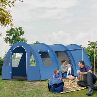 Tienda De Camping Para 5-6 Personas Con 2 Puertas, Ventanas Y Bolsillos Incluidos, 475X315X215 Cm, Azul