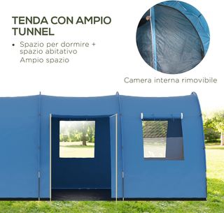 Tienda De Camping Para 5-6 Personas Con 2 Puertas, Ventanas Y Bolsillos Incluidos, 475X315X215 Cm, Azul