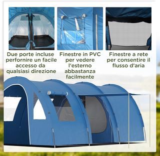 Tienda De Camping Para 5-6 Personas Con 2 Puertas, Ventanas Y Bolsillos Incluidos, 475X315X215 Cm, Azul