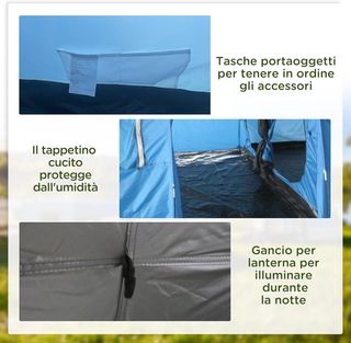 Tienda De Camping Para 5-6 Personas Con 2 Puertas, Ventanas Y Bolsillos Incluidos, 475X315X215 Cm, Azul