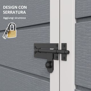 Caseta de Jardín para Herramientas con Acabado Efecto Madera Raspada con Suelo, 1.14M² Caseta de Jardín con Puerta y Cerradura, Techo Inclinado, 151X92X193Cm, Gris