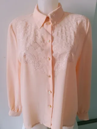 Camisa vintage manga larga bordada