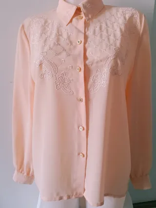 Camisa vintage manga larga bordada