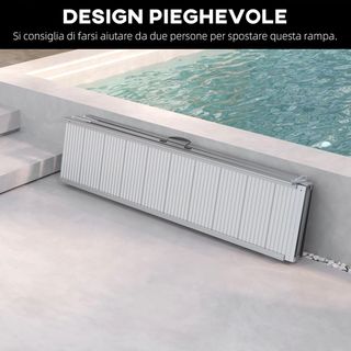 Rampa para Silla de Ruedas y Scooter para Discapacitados Plegable, Aleación de Aluminio Antideslizante Capacidad 272 Kg, 305X73.5X5 Cm, Plata