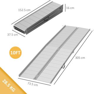 Rampa para Silla de Ruedas y Scooter para Discapacitados Plegable, Aleación de Aluminio Antideslizante Capacidad 272 Kg, 305X73.5X5 Cm, Plata
