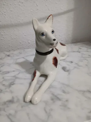 Figura Perro Cerámica Marrón y Azul