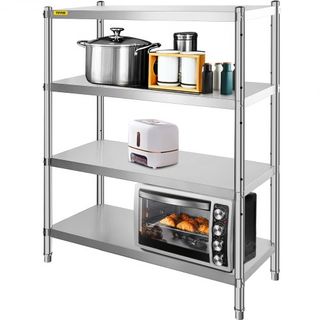 Estantería de Acero Inoxidable, 118.9 x 47 cm Unidad de Almacenamiento de Estante Ajustable de 4 Niveles, Estantería de Acero Inoxidable de Alta Resistencia para Cocina, Oficina Comercial, Almacen...