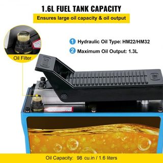 Unidad de Bomba Hidráulica de Aire 10,000 PSI 1687.8 cm³ Cap Construcción de Metal Pesado Bomba de Pie Hidráulica de Aire