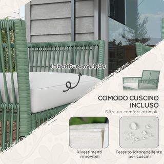 Conjunto de Jardín de Rattan 4 Piezas, Conjunto de Exterior con 2 Sillones de Exterior, Sofá de Jardín y Mesa de Jardín, Verde y Negro