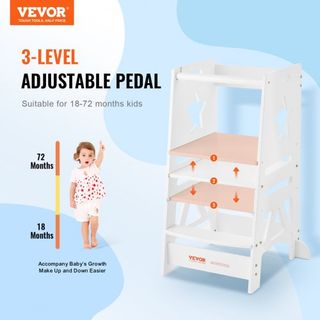 Escalera de Torre para Niños y Niñas, Taburete de Cocina Ajustable en 3 Niveles para Niños, Taburete de Aprendizaje de Bambú con Barandilla de Seguridad para Dormitorio y Baño, Carga de 350LBS, Blanco