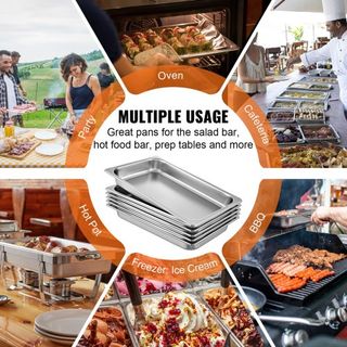 6 Paquete de Bandejas de Vapor 20.9 x 12.8 x 2.6 Pulgadas Bandeja de Vapor Profunda Tamaño Completo Contenedor de Alimentos Profundo de 8.5L Bandeja de Horno de Acero Inoxidable Bandejas de Hotel ...