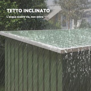 Caseta de Jardín 3.2M² de Acero Galvanizado con Kit de Fundación, Salidas de Aire, Cobertizo para Herramientas con Techo Inclinado, Doble Puerta Corredera Bloqueable, Verde Claro