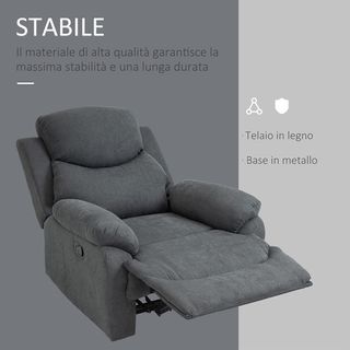 Sillón Relax Manual Ergonómico en Tela, Sillón Reclinable a 150° y Reposapiés para Casa y Oficina, 93X88X102Cm, Gris Oscuro
