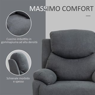 Sillón Relax Manual Ergonómico en Tela, Sillón Reclinable a 150° y Reposapiés para Casa y Oficina, 93X88X102Cm, Gris Oscuro