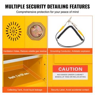 Armario de Seguridad Inflamable, 128.7 L, Armario de Almacenamiento de Líquidos Inflamables de Acero Laminado en Frío, 1095 x 460 x 1273 mm a Prueba de Explosiones con 1 Estante Ajustable y 2 Puer...