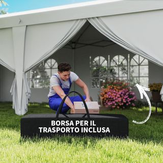 Gazebo Plegable 6X3 M Pop up Con 4 Ventanas Y Paneles Laterales, 2 Puertas Y Bolsa De Transporte, Gazebo De Exterior Con 12 Orificios De Drenaje De Metal Y Oxford, para Jardín, Fiestas, Blanco