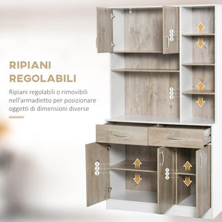 Buffet Móvil Dispensa Cocina, Puertas Cajones Y Compartimentos Abiertos, 100L X 39P X 181.5Acm Blanco Y Madera