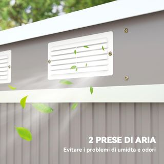 Caseta de Jardín 2.42M² de Acero Galvanizado con Kit de Fundación, Salidas de Aire, Cobertizo para Herramientas con Doble Puerta Corredera Bloqueable, Techo Inclinado, 213X130X172 Cm, Gris