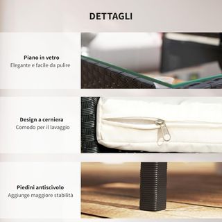 Conjunto de Jardín de 4 Piezas en Rattan con 2 Sillas, Sofá de Jardín de 2 Plazas y Mesa Baja de Café, Negro y Crema