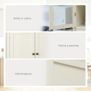 Mueble Despensa de 5 Niveles con Cajón Central, Despensa para Cocina, Comedor y Sala de Estar con Estantes Regulables y Puertas de Vidrio Templado, 76X40X182.5 Cm, Blanco Crema