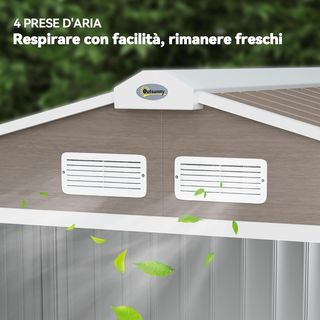 Caseta De Jardín Para Herramientas De Chapa De Acero Con Fundación, 2.42M² Cobertizo De Jardín De Acero Con Puertas Correderas, 213X130X185 Cm, Marrón Claro