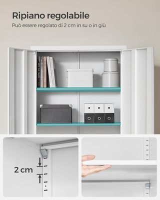 Armario de Garaje de 5 Estantes con 2 Puertas, Armario de Oficina, 40 X 80 X 180 Cm, 1 Cerradura, Estantes Regulables, Armario de Metal, Blanco Mate OMC015W01