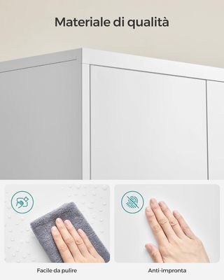 Armario de Garaje de 5 Estantes con 2 Puertas, Armario de Oficina, 40 X 80 X 180 Cm, 1 Cerradura, Estantes Regulables, Armario de Metal, Blanco Mate OMC015W01