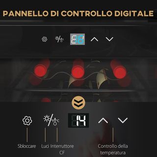 Vinoteca Refrigerada para 18 Botellas, Bodega Fría de Vino Anti-Uv de Zona Única con Temperatura Controlada 5-18°, Pantalla Táctil, Luces LED, Estantes Ajustables, Puerta de Cristal, 34.5X45X78Cm