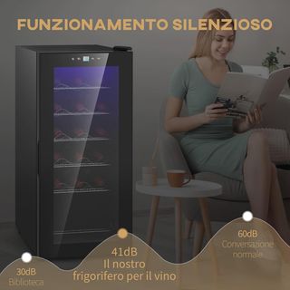 Vinoteca Refrigerada para 18 Botellas, Bodega Fría de Vino Anti-Uv de Zona Única con Temperatura Controlada 5-18°, Pantalla Táctil, Luces LED, Estantes Ajustables, Puerta de Cristal, 34.5X45X78Cm